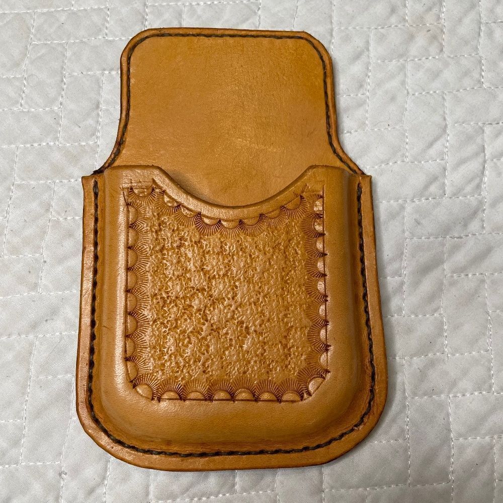 Handmade Custom Light Camel Leather Phone Holster w/ Silver Toned Clip - OS